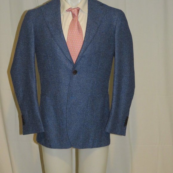 Suitsupply Hudson Fratelli Silk Cashmere Blue Weave Two Button Blazer 38R - Picture 2 of 12